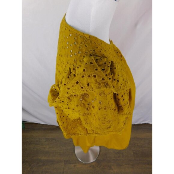 A New Day Mustard Eyelet Ruffle Sleeve Top Boho Witch M - Picture 9 of 12